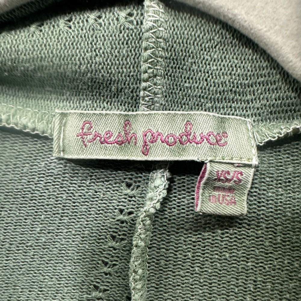 Fresh Produce Cardigan Sweater XS/S Sage Green Pointelle Knit Open Front USA - Picture 3 of 7